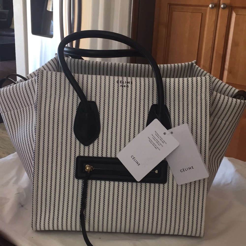NWT Celine Phantom large black stripe on white